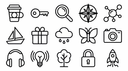 Collection of minimalistic line art icons for various themes. © Lidah