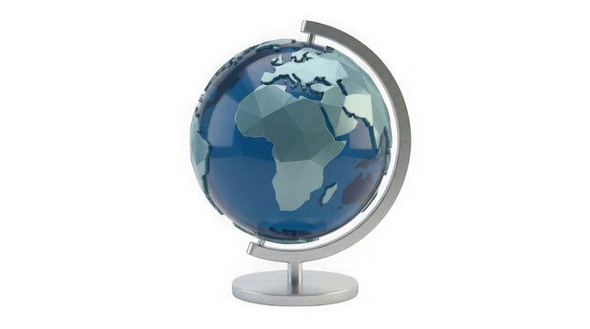 Abstract low poly earth globe with metal stand on black background