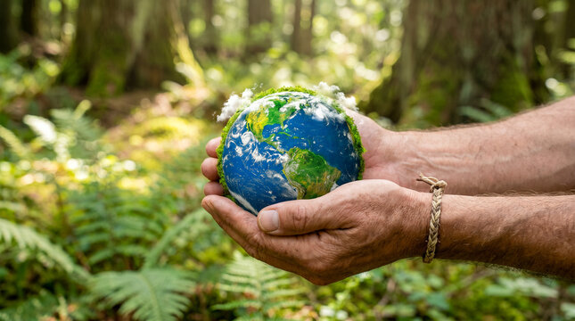 Concepto de protecci&oacute;n del planeta mediante un estilo de vida sostenible y compromiso ambiental.