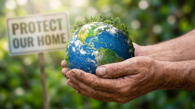 Concepto de protecci&oacute;n del planeta mediante un estilo de vida sostenible y compromiso ambiental.