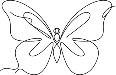 Fototapeta premium Black and white line of a stylized butterfly with floral accents