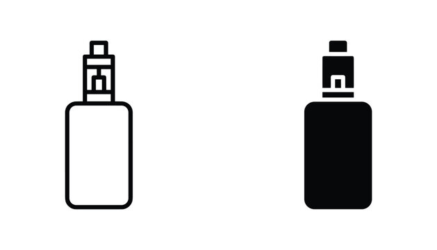 Vape device vector icon isolated on white Black and white outline line art and solid glyph silhouette