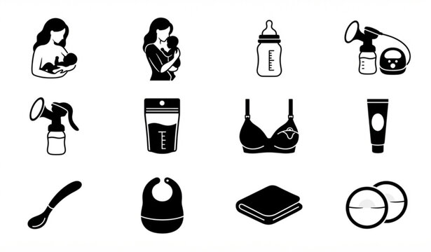 Breastfeeding Baby Care Icon Set