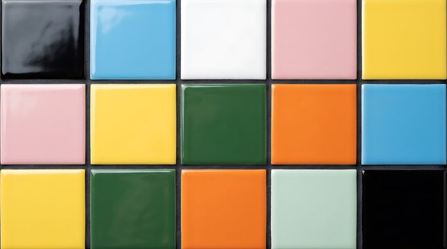 Colorful ceramic tiles grid pattern glossy finish for interior design and home decor background