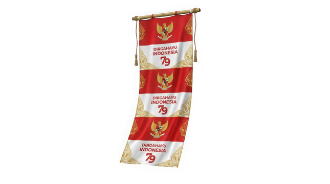Indonesian 79th Independence Day vertical banner on black background