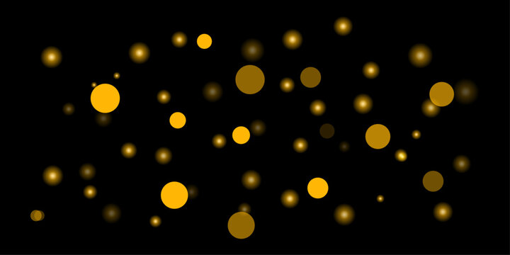 Golden bokeh lights on black background festive sparkle overlay for celebrations and event design