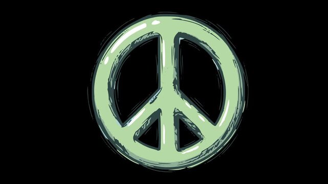hand drawn peace symbol animation featuring a dynamic whiteboard style and continuous boiling line effect over a transparent alpha channel background