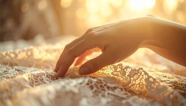 woman's hand on lace