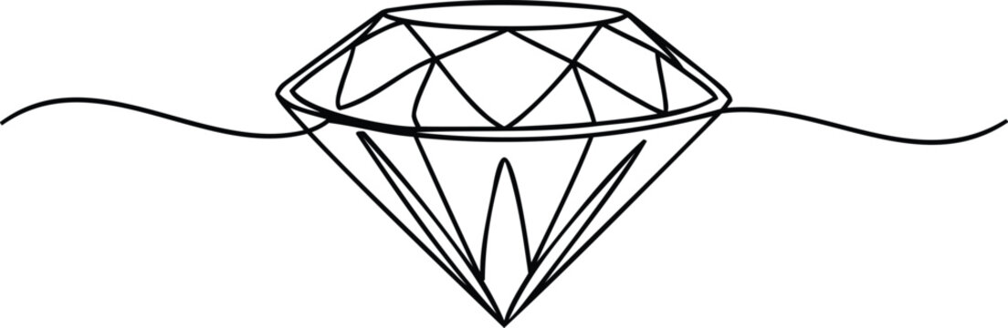 Minimalist black line of a faceted diamond with wavy lines gemstone jewel precious stone