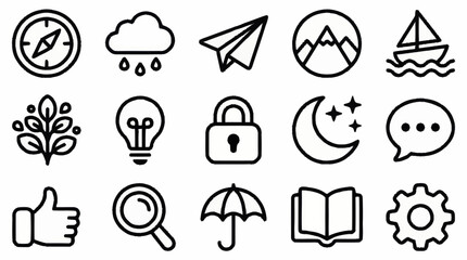 Collection of minimalist line art icons for various themes. © Afro