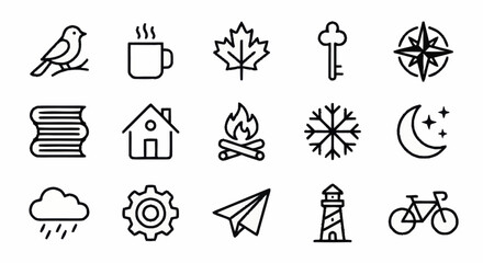 Minimalist black and white icon set for various themes. © Afro