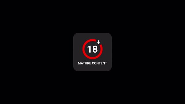 18 plus icon sign animation on black background for mature audience alerts & restricted media,
Animated 18+ only warning icon badge, Red 18+ Age Restriction Animation, adult only content warning icon