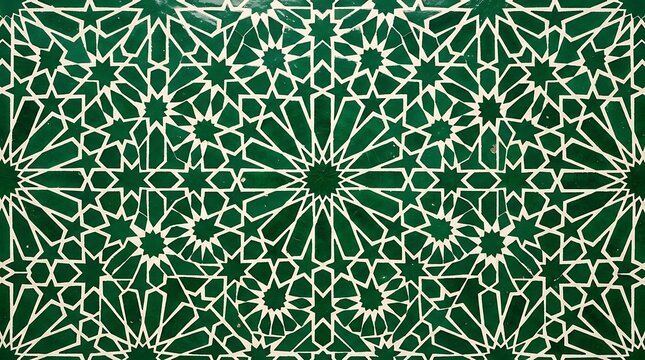 Green Islamic Geometric Pattern Mosaic Tile Background for Moroccan Architectural Wall Texture Design
