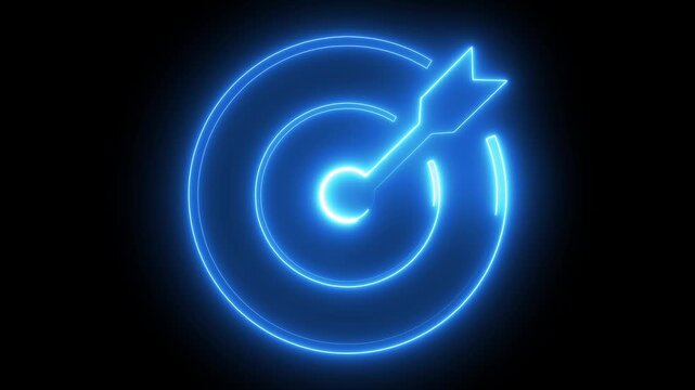 Bright Blue Neon Glowing Target Board and Arrow Symbol Motion Graphics Loop For Marketing Goals Concept..pt.