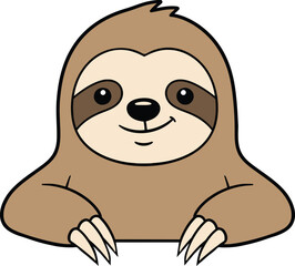 Fototapeta premium Cute cartoon sloth face with claws on white background