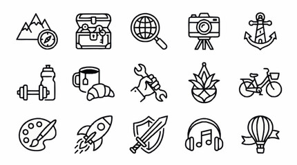 Collection of minimalist line art icons for various themes. © Usman
