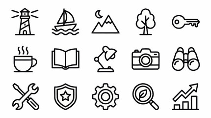 Collection of minimalistic line art icons for various themes. © Usman