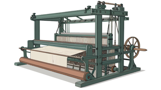 Vintage industrial textile loom machine for fabric weaving with industry manufacturing equipment machinery mechanical production textiles industrial automated engineering manufacture