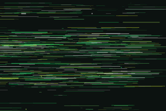 Neon digital data streams on black background, green lines