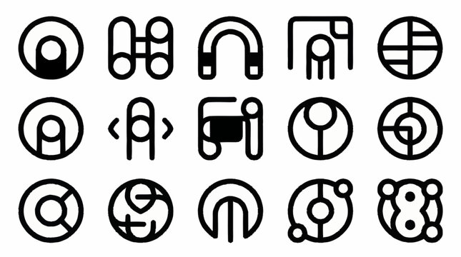 Minimalist black and white icon set with geometric designs.