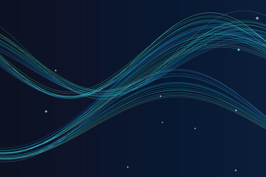 Abstract glowing teal wave patterns on dark cosmic background, neon
