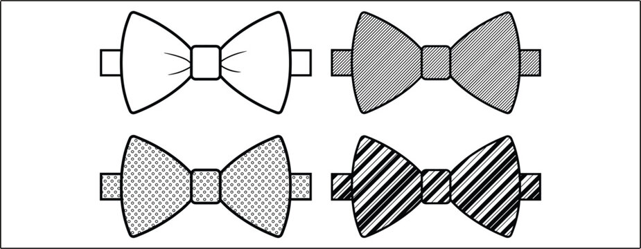 Elegant bowtie icons, striped dotted outlined formal fashion accessory vector bundle isolated artwork