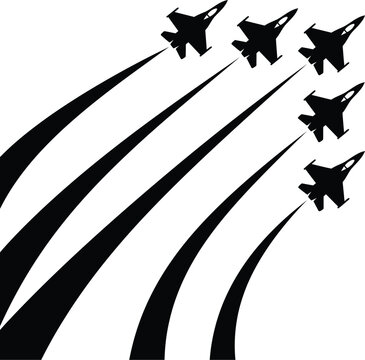 Military fighter jet silhouettes with flight trail formation
