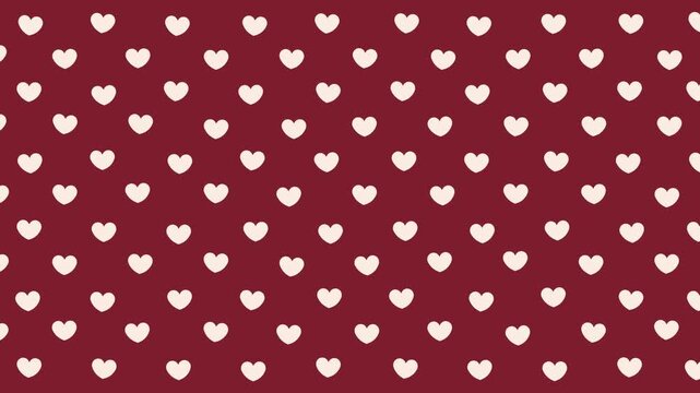 Cute motion graphic background transitioning from heart pattern to small daisy flowers. Elegant maroon background featuring animated white hearts and retro floral pattern video loop for wedding