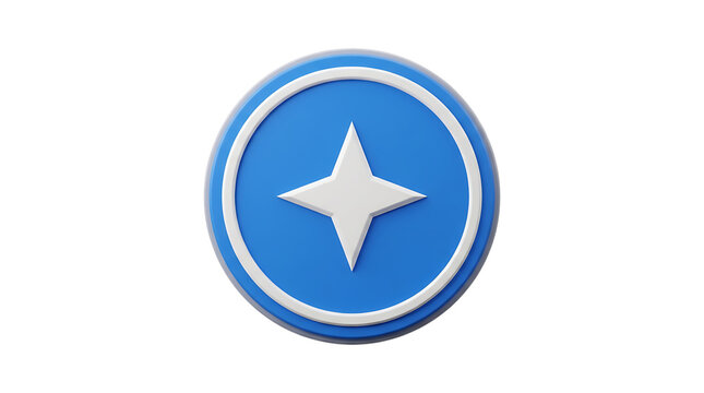 Minimalist circular blue badge with white star design on transparent background