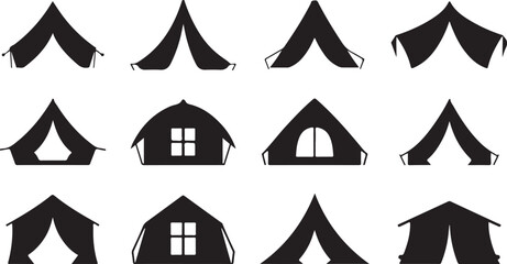 Camping tent silhouettes on a white background a collection of shapes © Masud
