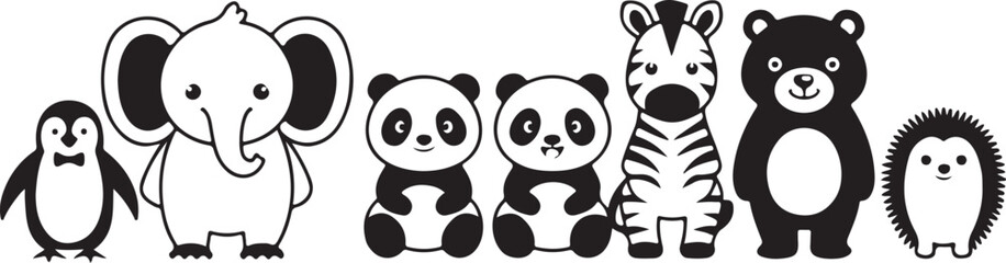 Cartoon animal icons featuring penguin elephant panda zebra bear and hedgehog © Masud