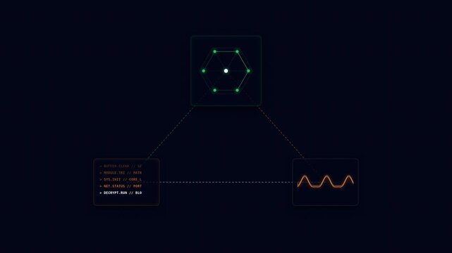 Motion graphics animation of abstract digital network with glowing nodes and connecting lines for technology visualization.