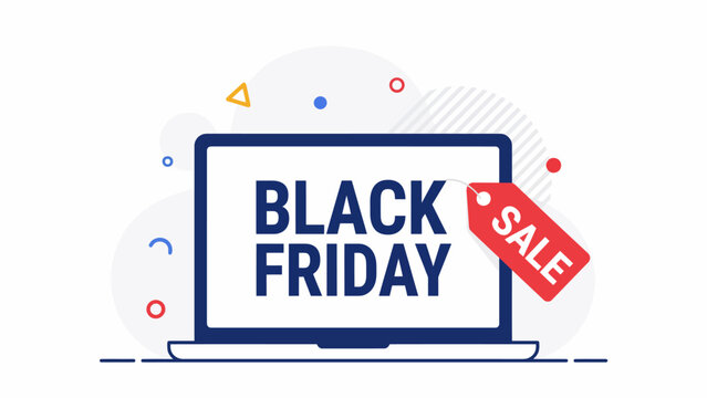 Illustration showing laptop screen advertising Black Friday online sale deals