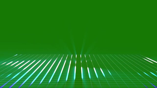Color grid lights particles animation, future technological background to place your logo or text in the top, abstract digital grid perspective on green screen 4K loop