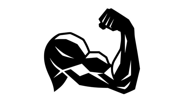 Strong flexed arm bicep muscle black silhouette icon representing fitness power gym training bodybuilding athletic strength and masculinity elements