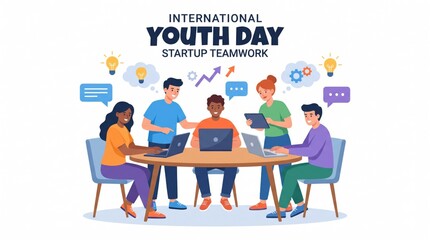 Naklejka premium Diverse team collaborating on startup ideas during international youth day