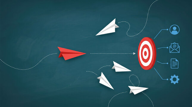Target illustration with paper airplanes flying towards it