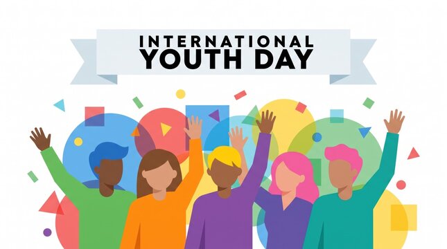 Colorful youth celebrating international youth day with raised hands