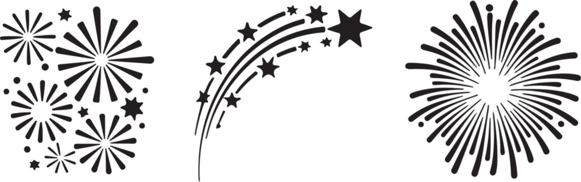 Fireworks Silhouette Set On White Background celebration