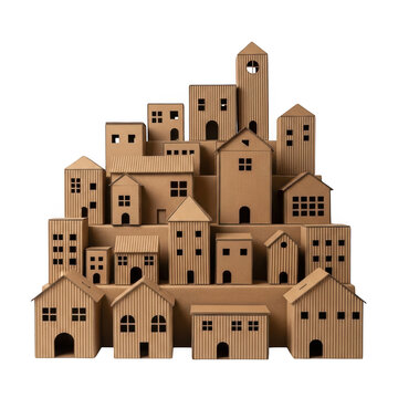 Small model city made of brown cardboard houses