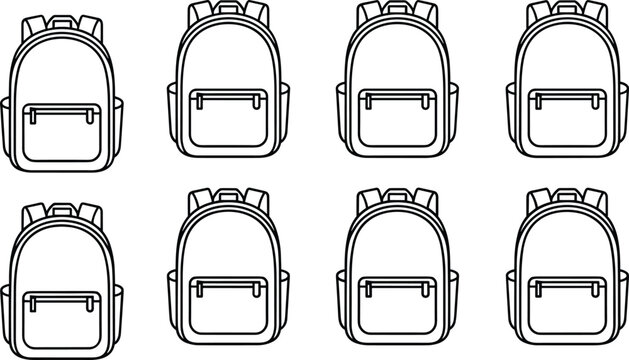 Backpack line art icon collection set for school back to school education concept