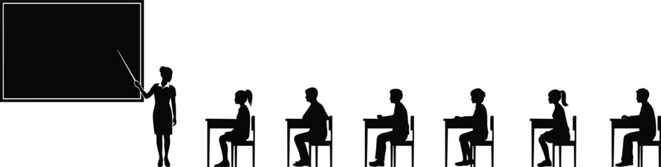 Teacher at blackboard with students in silhouette at desks Keywords: education, school © MDAZAHARUL
