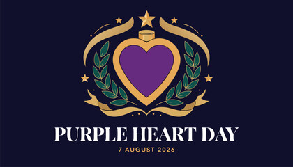 Fototapeta premium Elegant purple heart emblem celebrating national purple heart day event graphic