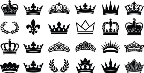 Royal crowns and tiaras black silhouette icons set vector collection for luxury branding design © MdShahedul