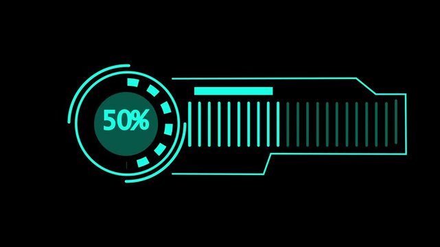 This circular tech-themed loading animation features glowing cyan accents and digital text for futuristic loading or progress indicators in applications 4K video.