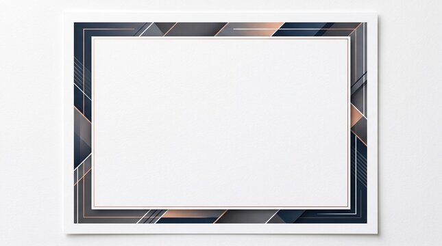 A sophisticated modern certificate template featuring a blank white center surrounded by a geometric border with dark blue and copper accents for professional recognition and awards