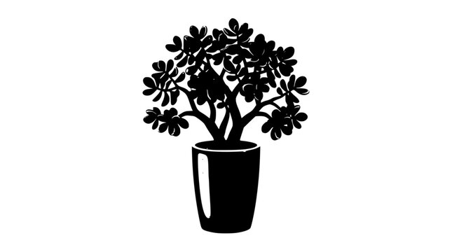 Potted jade plant solid silhouette icon featuring Crassula ovata money tree indoor houseplant foliage and botanical home decor vector symbol