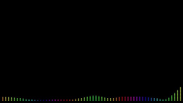 Colorful audio wave visualization on black screen background, glowing digital sound spectrum animation, reactive music equalizer bars, futuristic waveform display, seamless 4K motion graphics loop.