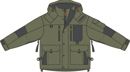 Olive green parka jacket technical fashion illustration on white background © Design Bari