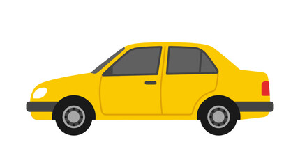 Obraz premium Yellow Sedan Car On White Background Flat Vector Illustration